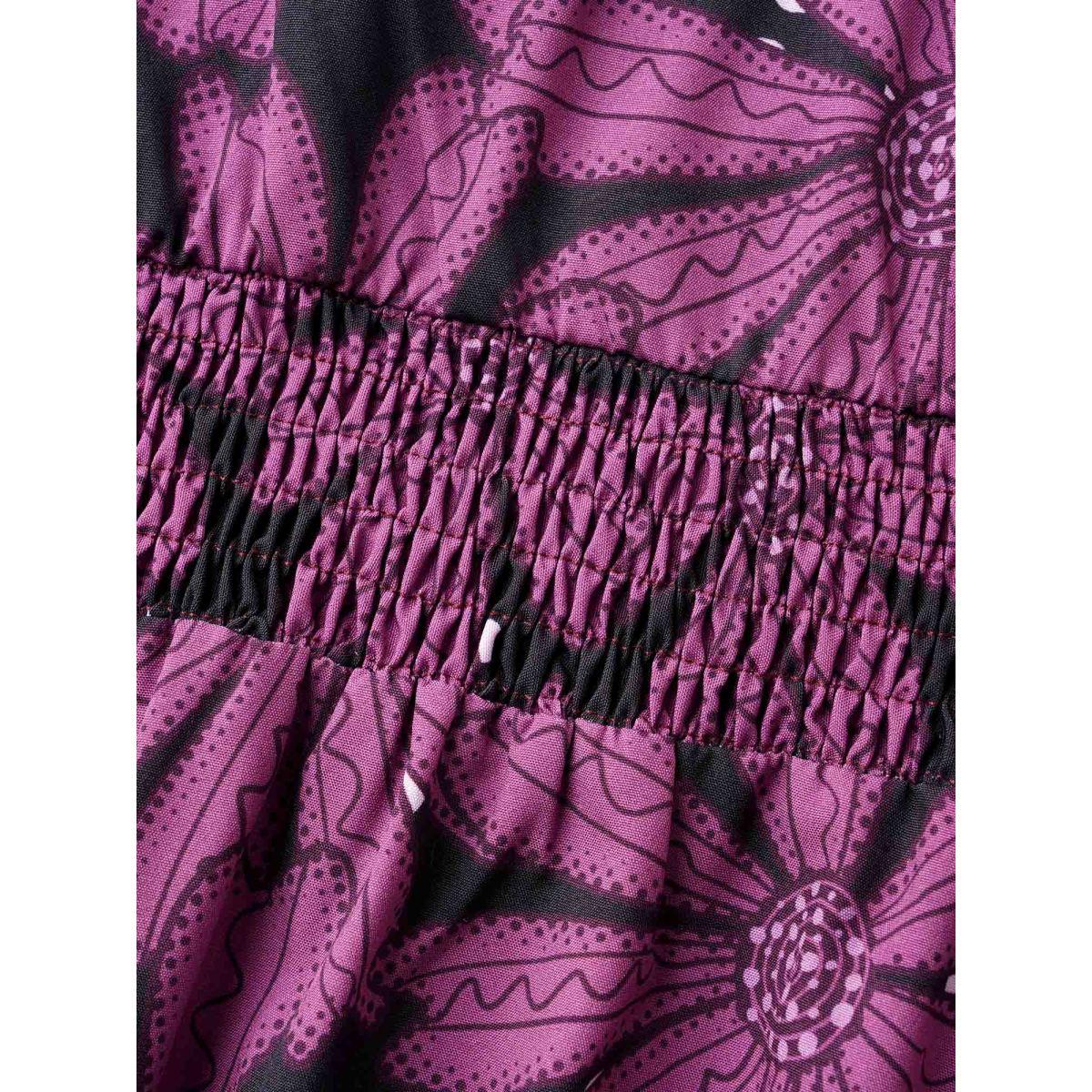 Plus Size Surplice Neck Floral Shirred Elastic Waist Midi Dress DarkViolet Women Timeless Shirred Overlap Collar Cap Sleeve Curvy BloomChic 26/4X Product Image