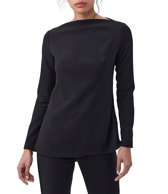 Trina Turk Legend Drape Suiting Boat Neck Long Sleeve Top Product Image