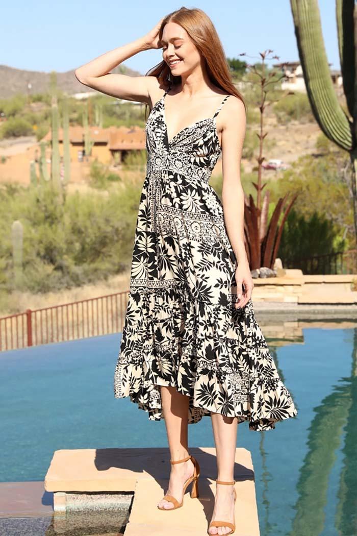 V Neck Printed Midi Dress Product Image