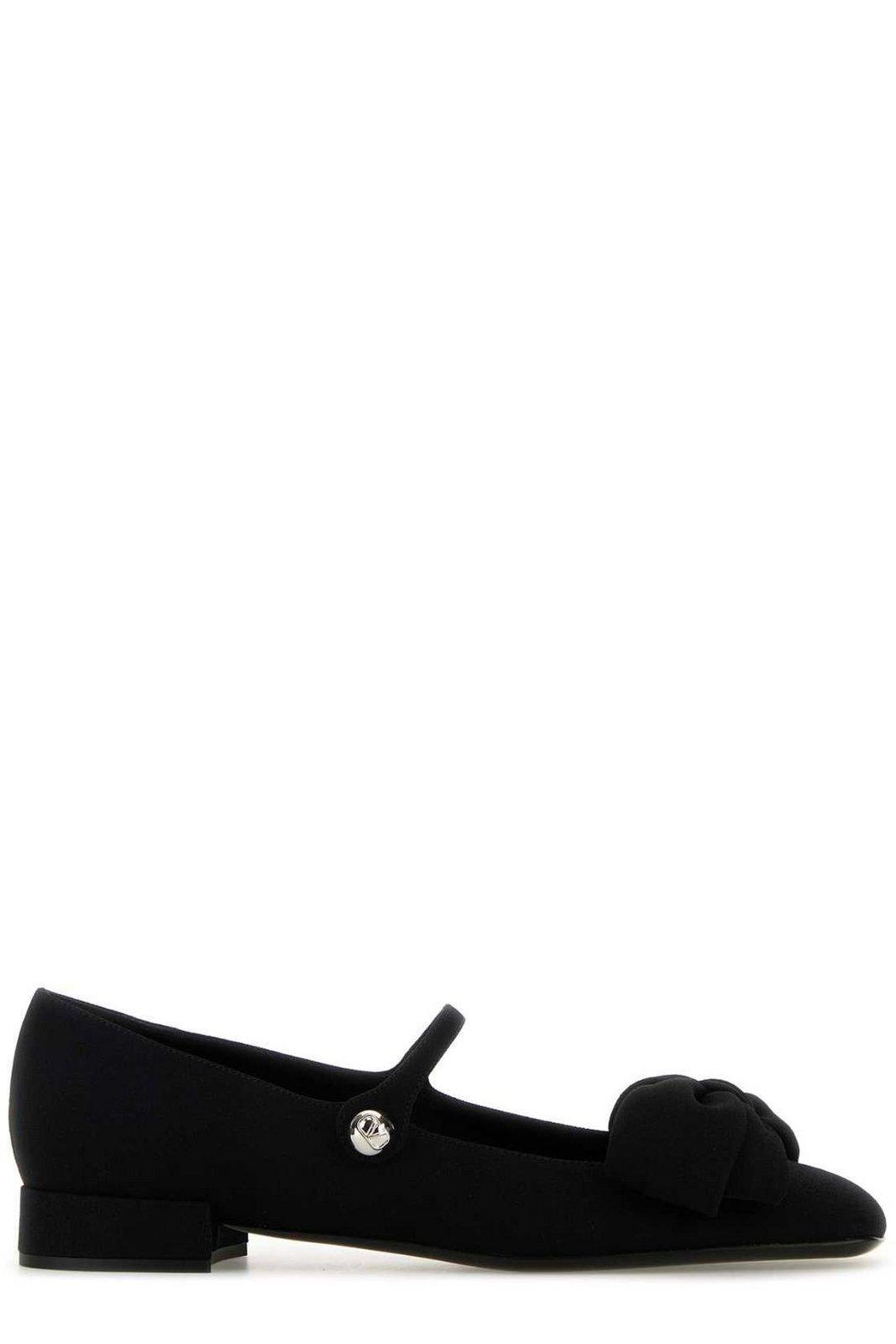VALENTINO GARAVANI Black Mary Janes With Bow Detail In Crepe Fabric Woman In Multicolor Product Image