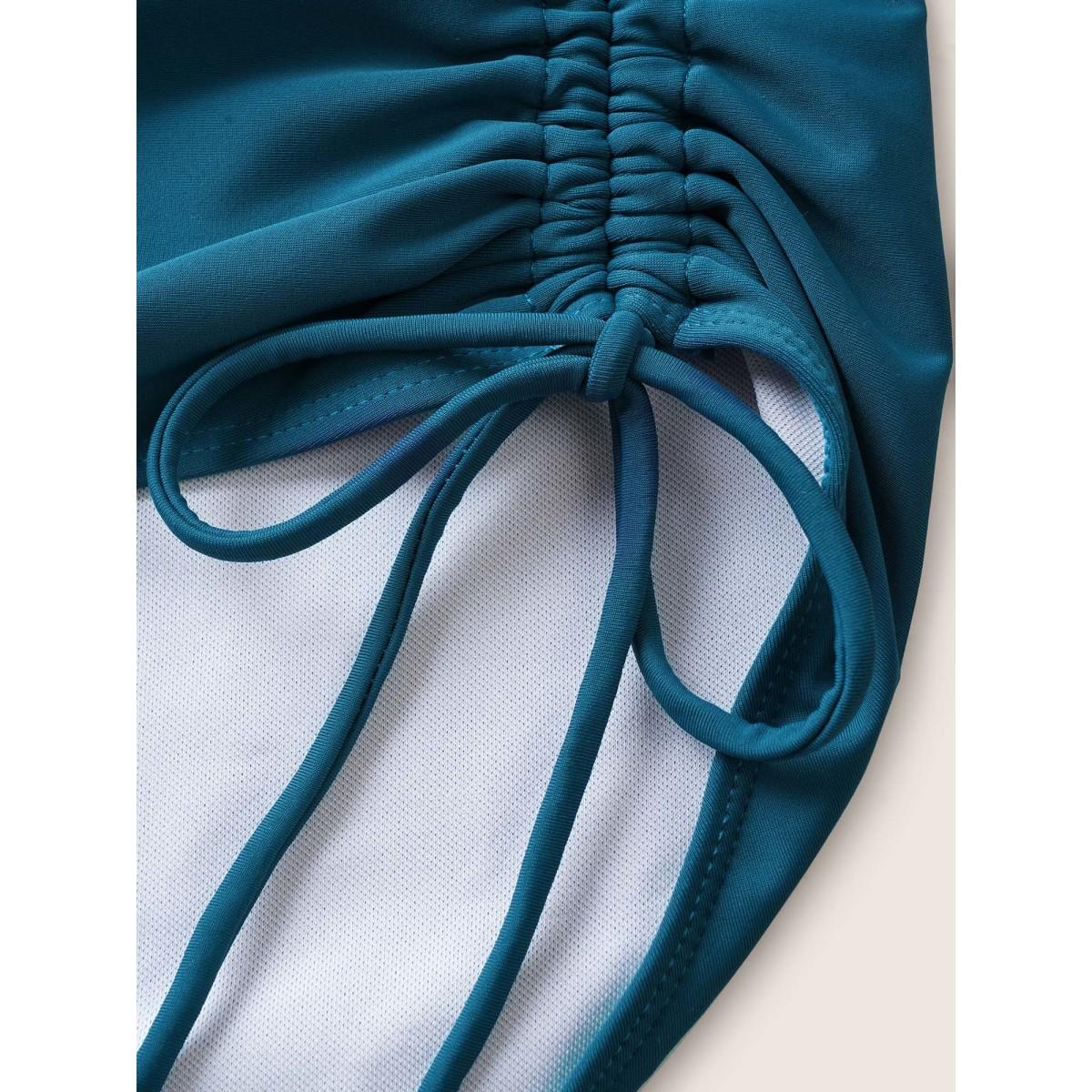 Plus Size Plain Ruched Crossover Drawstring One Piece Swimsuit Women's Swimwear Cyan Beach Twist Curve Bathing Suits High stretch One Pieces BloomChic 10/M Product Image