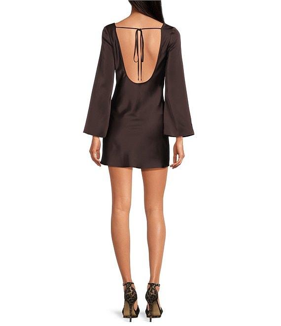 Gianni Bini Dionne Satin Long Sleeve Open Back Mini Dress Product Image