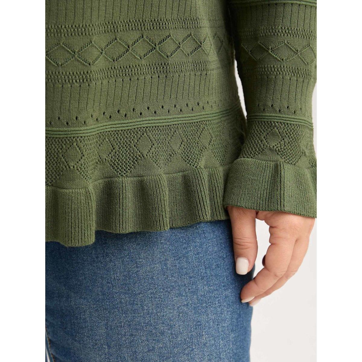 Plus Size Ruffled Hem Front Tie Textured Lightweight Cardigan ArmyGreen Women Timeless Loose Long Sleeve Elegant Cardigans BloomChic 28/5X Product Image