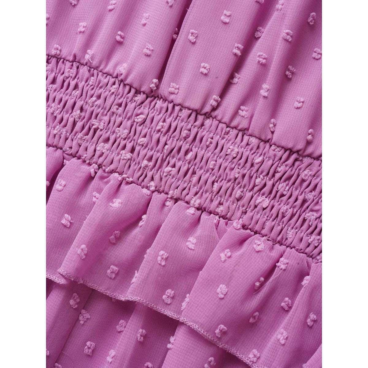 Plus Size Textured Ruffles Shirred Raglan Sleeve Dress RedViolet Women Elegant Texture Heart neckline Half Sleeve Curvy BloomChic 26/4X Product Image