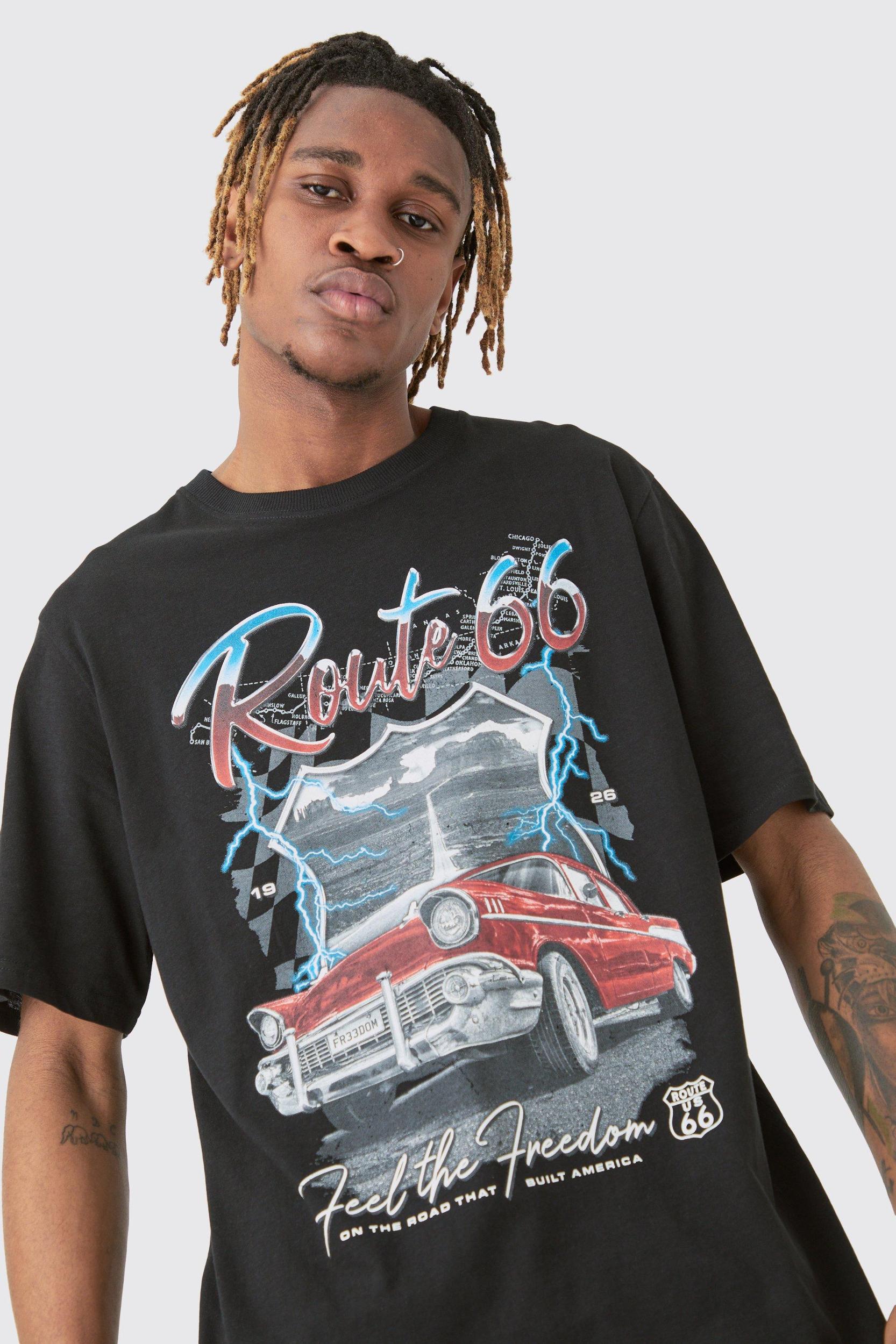 Tall Route 66 Racer Graphic T-shirt In Black | boohooMAN USA Product Image