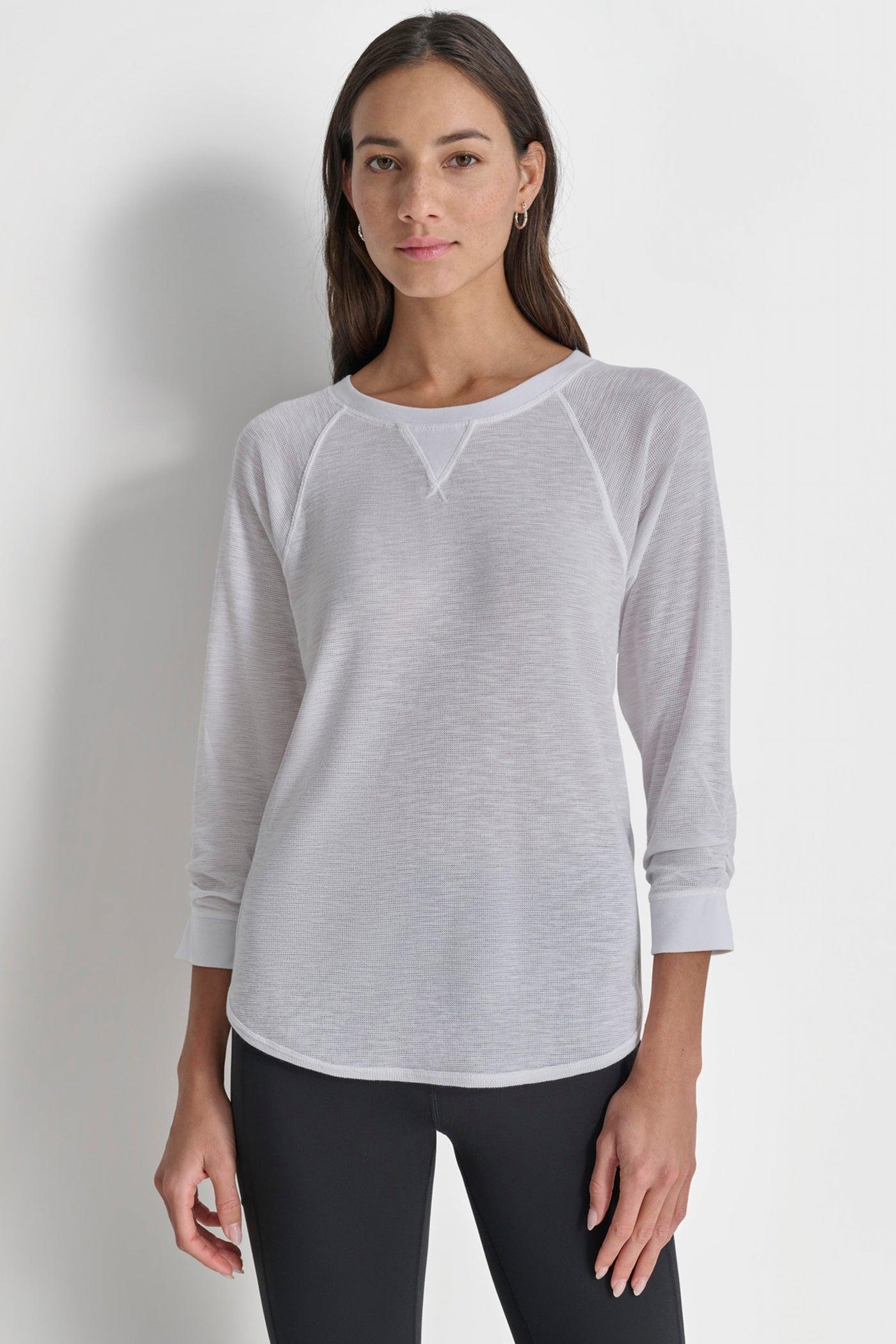 RUCHED 3/4-SLEEVE SLUB WAFFLE-KNIT TEE Product Image