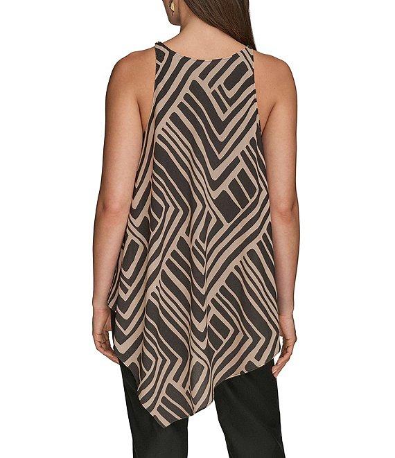 Donna Karan Printed Crew Neck Sleeveless Angled Top Product Image