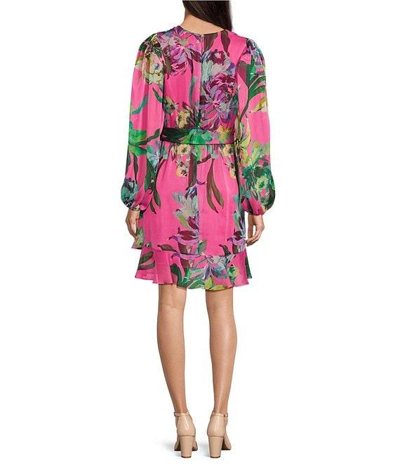 Alex Marie Laurel Floral Long Sleeve Surplice V-Neck A-Line Dress Product Image
