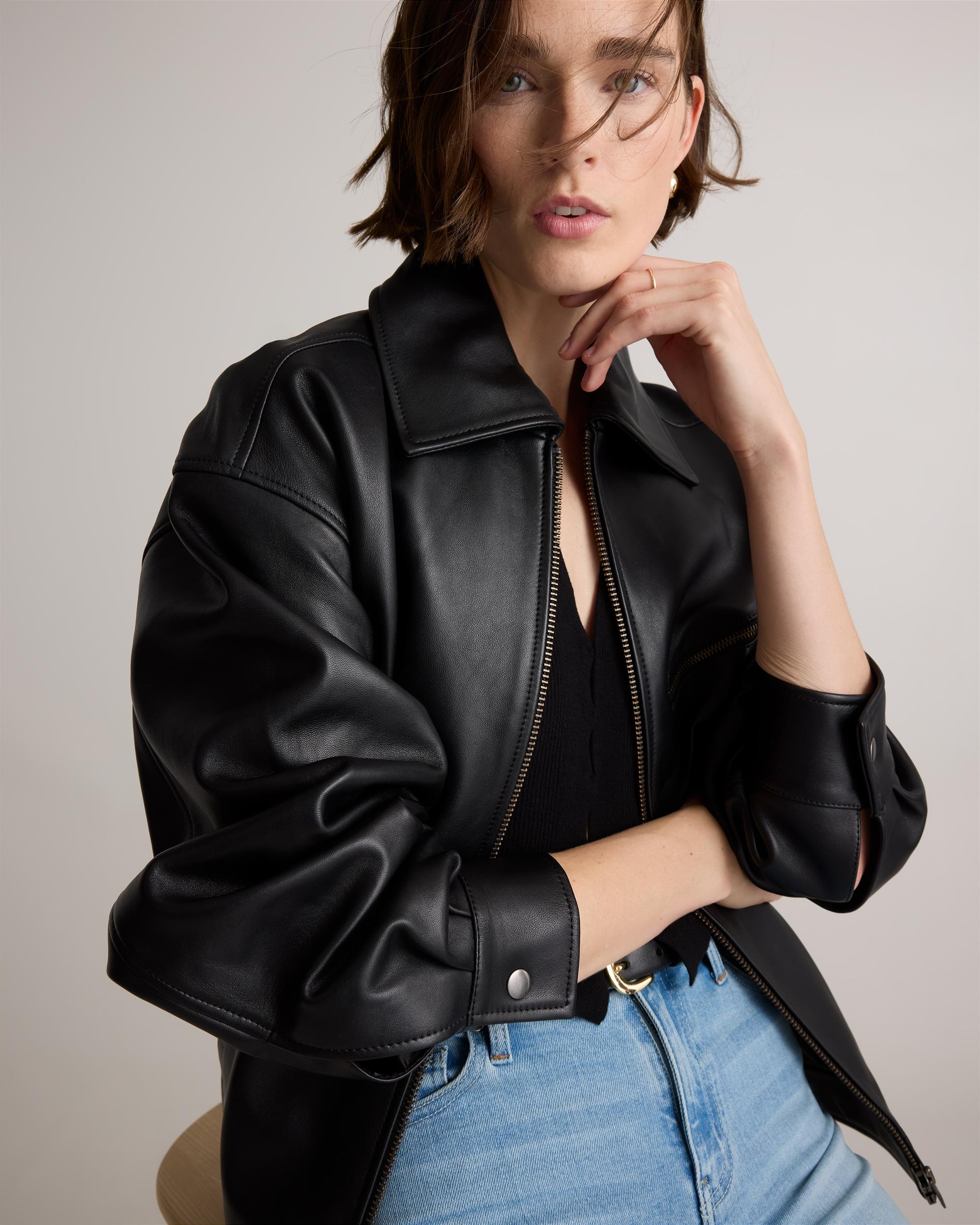Quince | Women's OverSized Bomber Jacket Leather Product Image