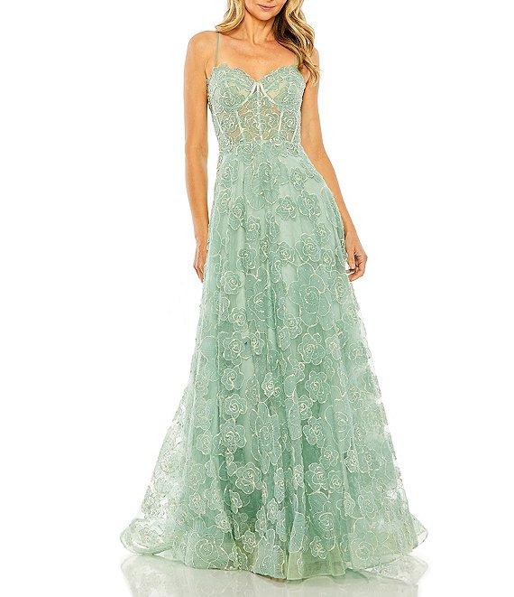 Mac Duggal Embroidered Floral Lace Sweetheart Neck Sleeveless Corset Mermaid Gown Product Image