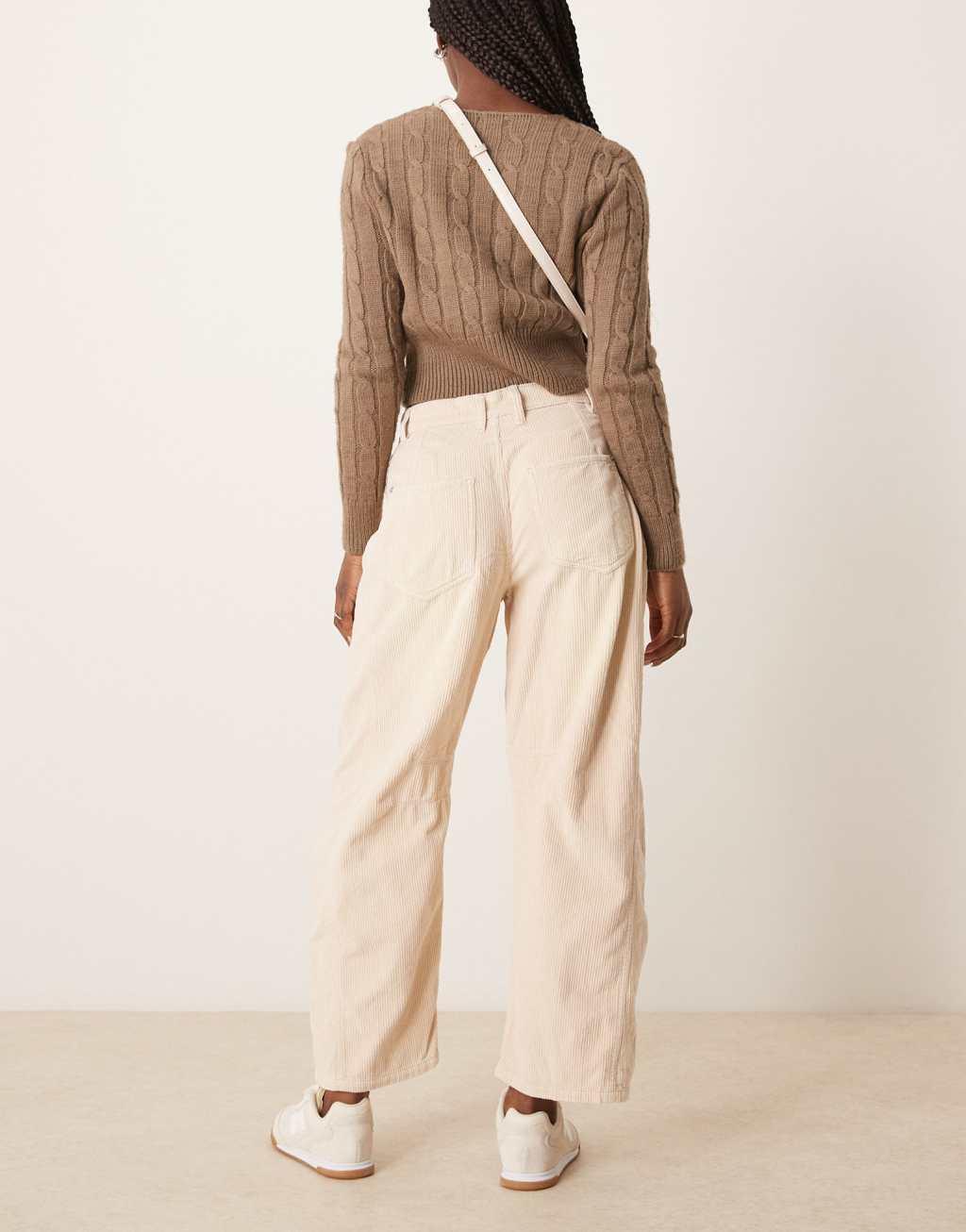 Free People Good Luck barrel leg cord jeans in light gray Product Image