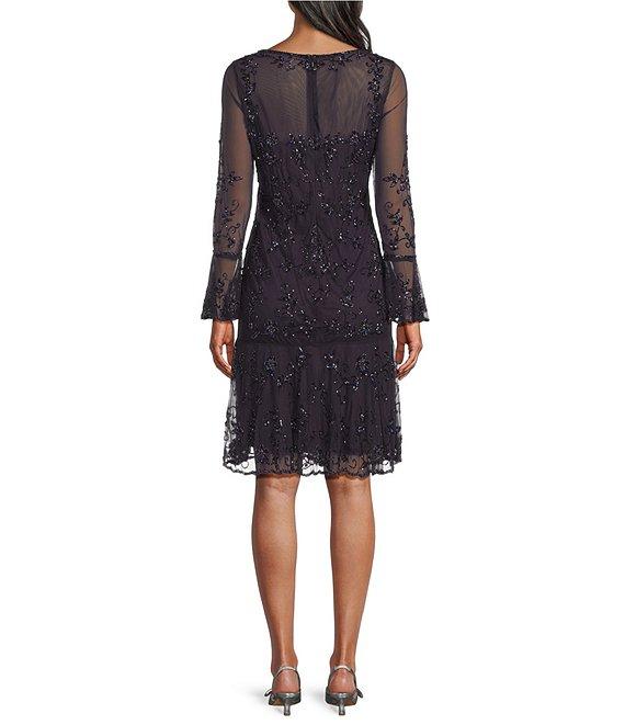 Pisarro Nights Petite Size 3/4 Bell Sleeve Beaded Flounce Dress Product Image