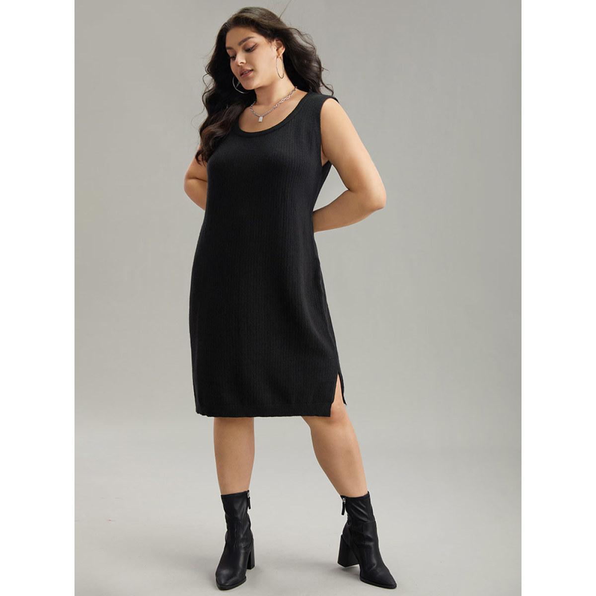 Plus Size Supersoft Essentials Anti-Pilling Shoulderless Sweater Dress Black Women Casual Loose Long Sleeve Everyday Sweater Dresses BloomChic 12/L Product Image