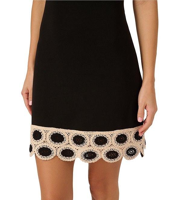 Adrianna by Adrianna Papell Knit Scoop Neck Sleeveless Crochet Hem Sheath Mini Dress Product Image