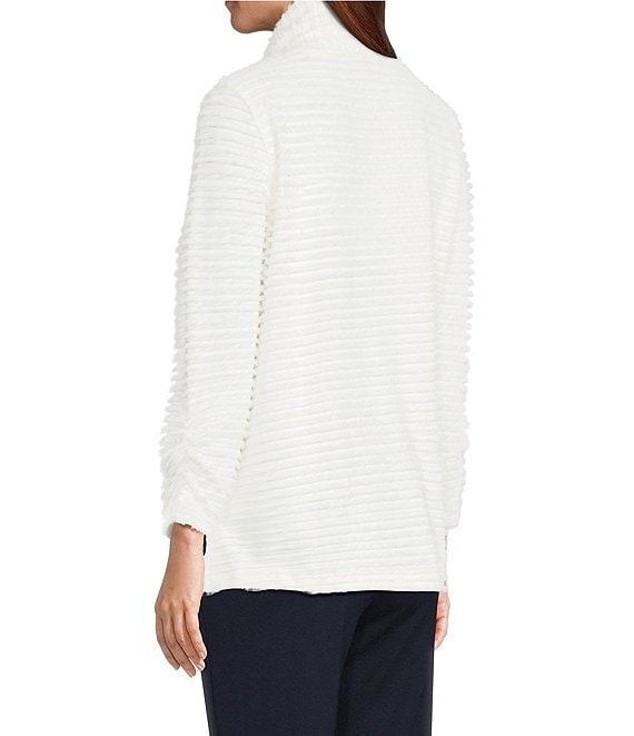 Multiples Petite Size Soft Textured Striped Knit Wrap Collar 3/4 Bungee Sleeve Top Product Image