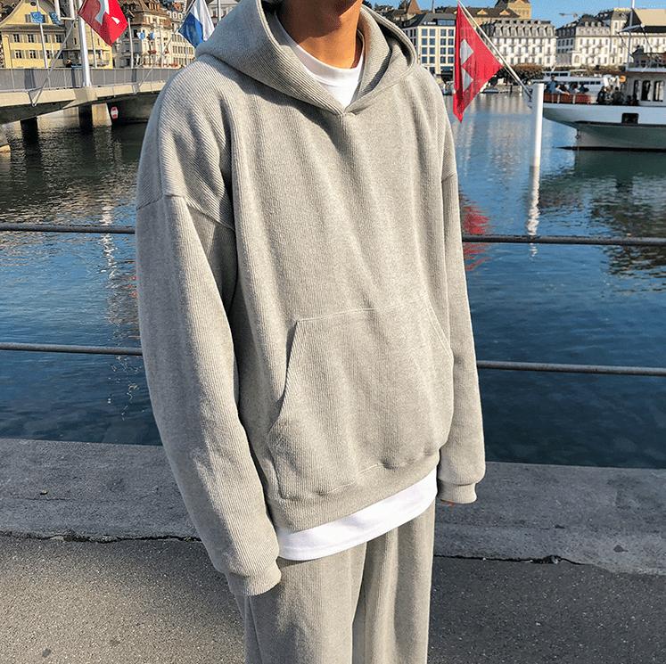 RT No. 3135 GRAY KNITTED HOODIE AND WIDE SWEATPANTS (TOP & BOTTOM) Product Image