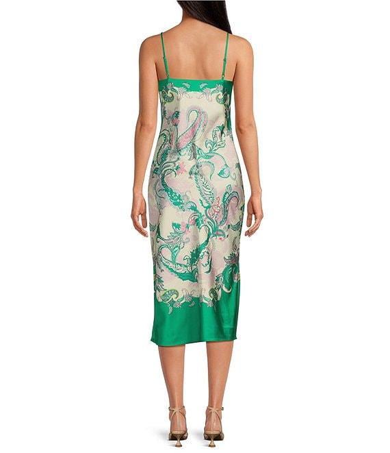 Gianni Bini Harper Satin Printed V-Neck Sleeveless Slip Midi Dress Product Image