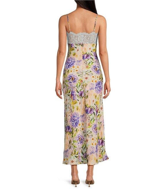 ASTR the Label Ivanna Floral Print V Neck Sleeveless Maxi Slip Dress Product Image