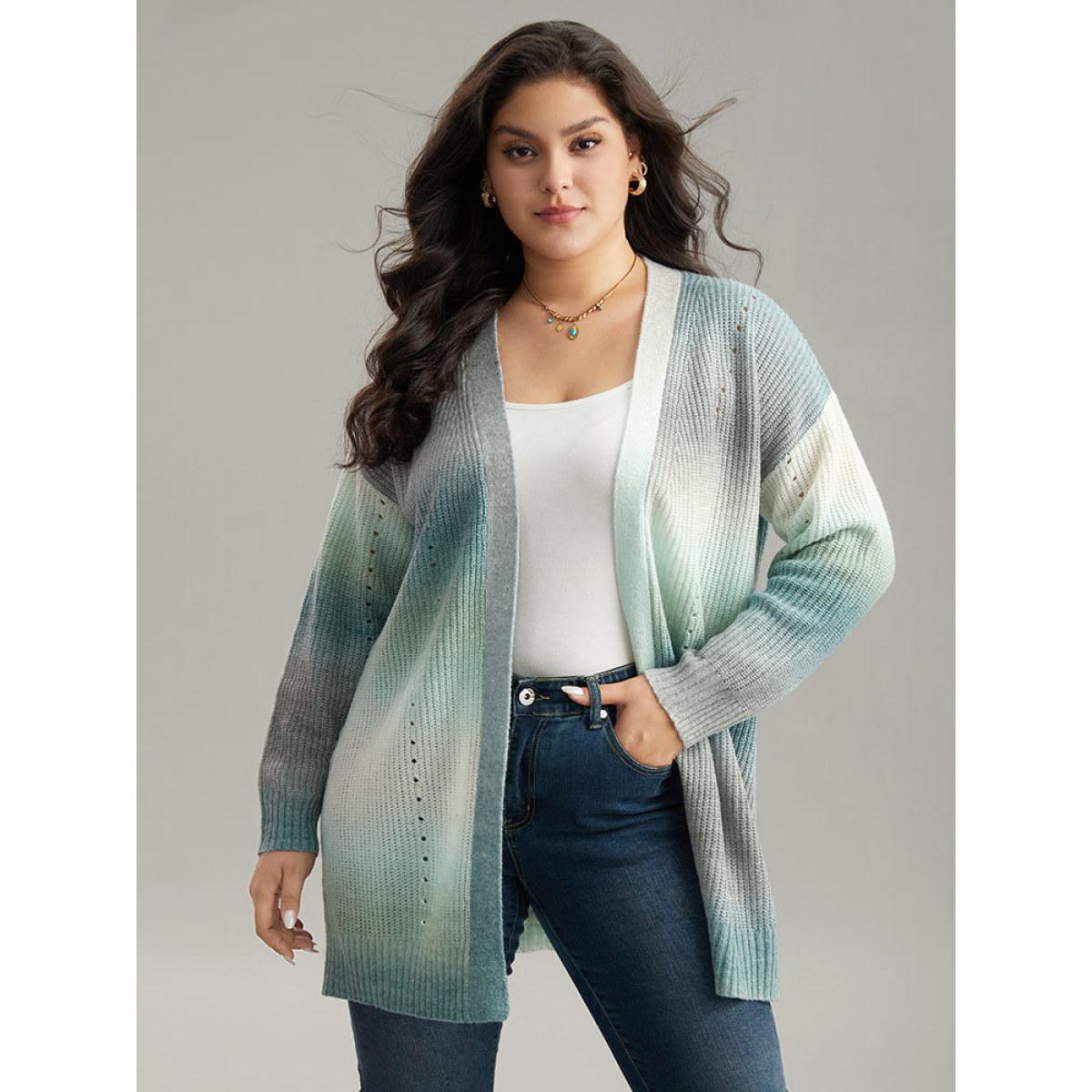 Plus Size Ombre Split Side Open Front Cardigan Multicolor Women Casual Loose Long Sleeve Everyday Cardigans BloomChic 14-16/1X Product Image