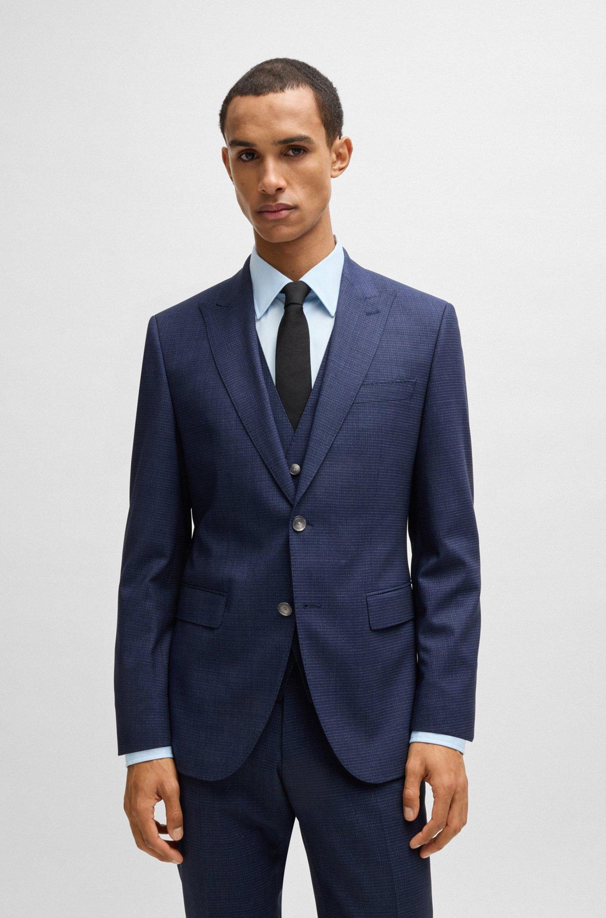 BOSS - Regular-fit three-piece suit in stretch wool - Dark Blue Product Image