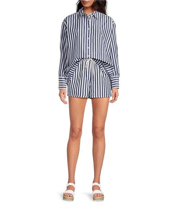 Gianni Bini Georgie Woven Stripe Coordinating Button Front Long Sleeve Shirt Product Image