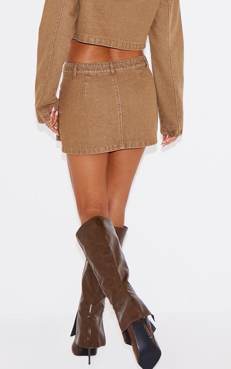 Brown Cargo Pocket Detail Denim Mini Skirt Product Image
