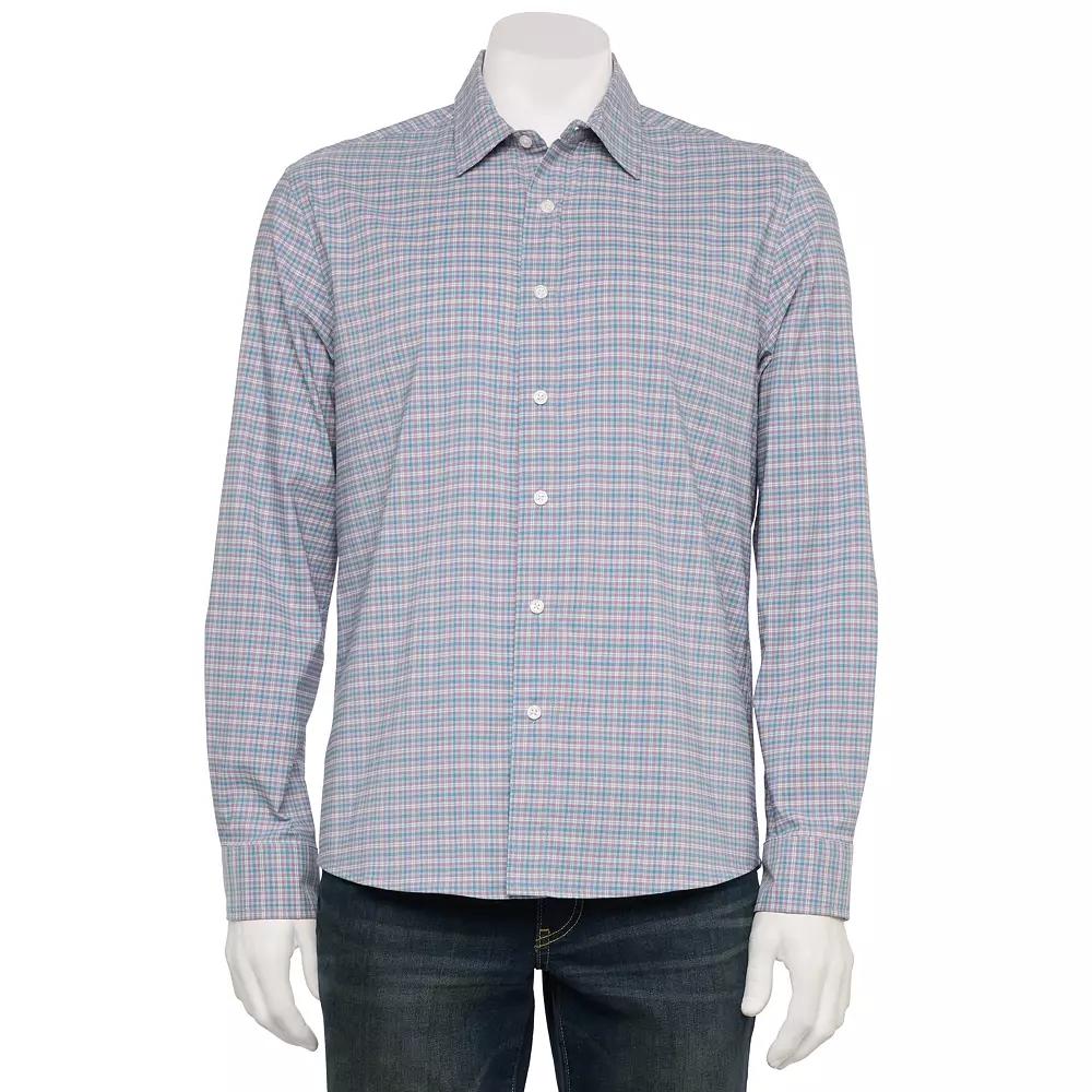 Men's Sonoma Goods For Life® Long-Sleeve Performance Shirt, Size: XL, Blue Pink  Plaid Product Image