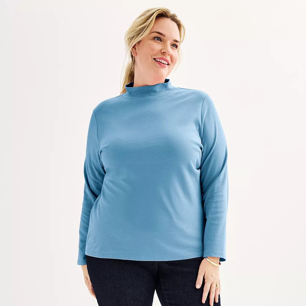 Plus Size Croft & Barrow® Essential Long-Sleeve Mockneck Top, Women's, Size: 5XL, Frontier Blue Product Image