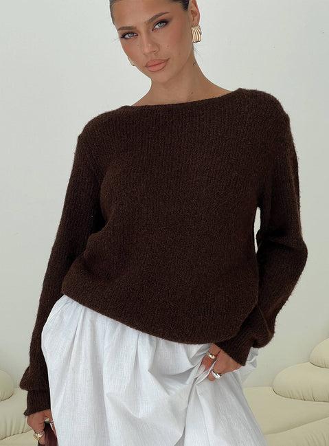 Abrams Rib Knit Crew Sweater Chocolate Marle Product Image