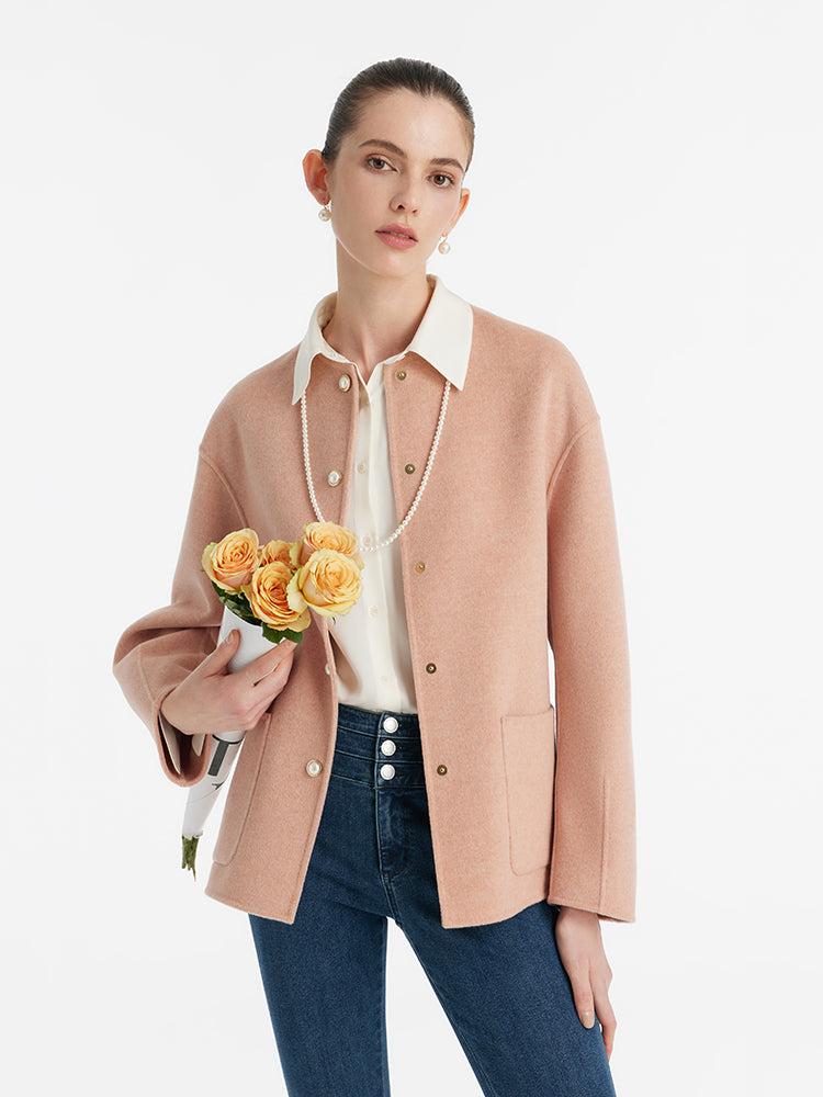 Pure Double-Faced Wool Round Neck Women Jacket Product Image