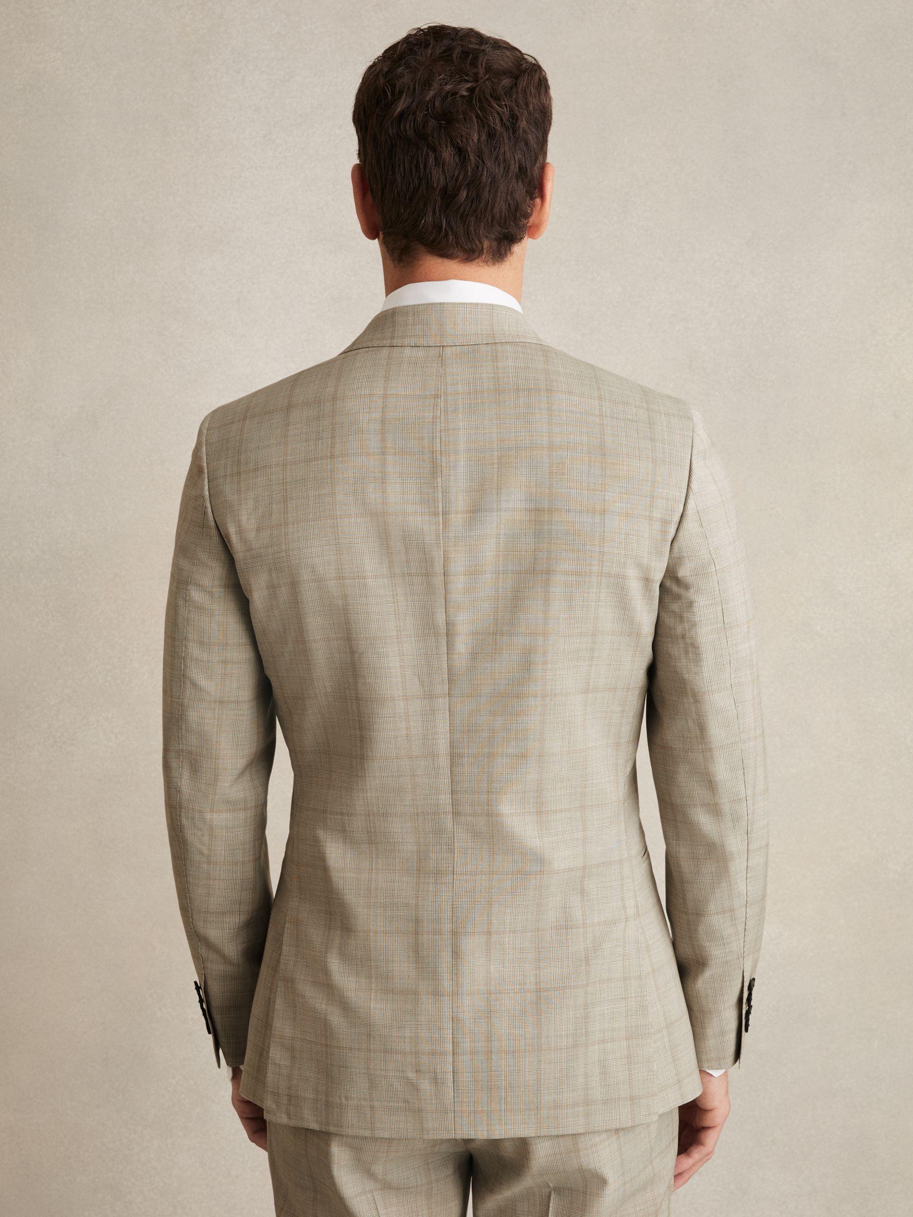 Slim-Fit Single-Breasted Wool Check Suit Blazer in Oatmeal Brown Product Image
