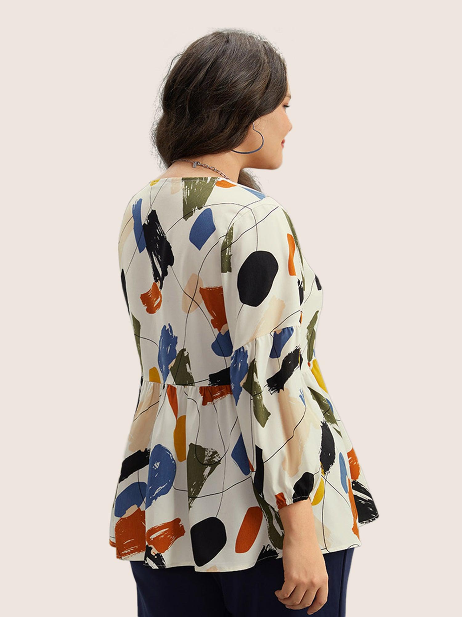 Brush Print Button Detail Elastic Cuffs Blouse Female Product Image