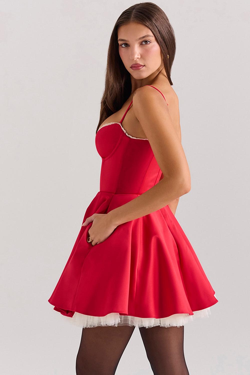 Minimoiselle  holly red satin tulle mini dress Product Image