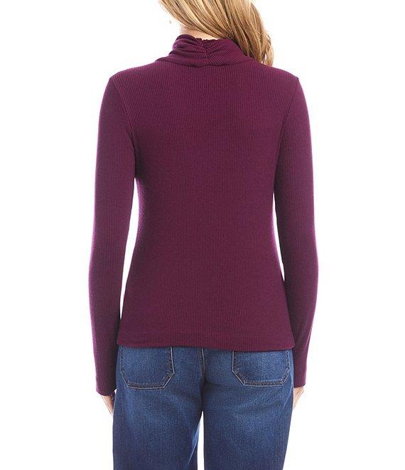 Karen Kane Ribbed Knit Turtleneck Long Sleeve Faux Wrap Top Product Image