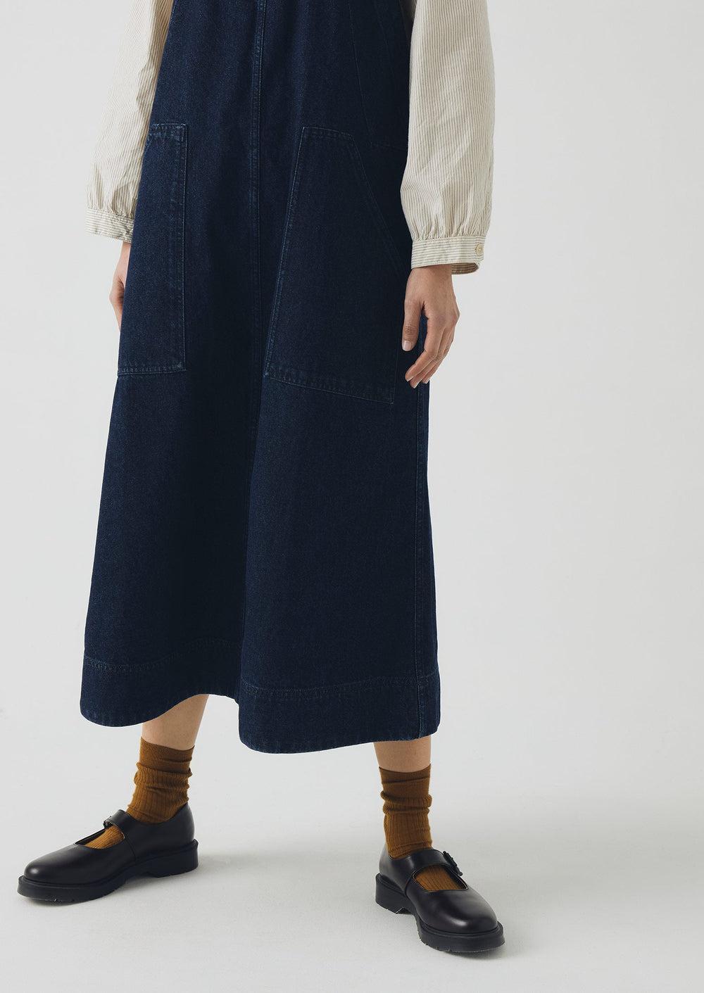 Patch Pocket Denim Dungaree Dress | Indigo Product Image