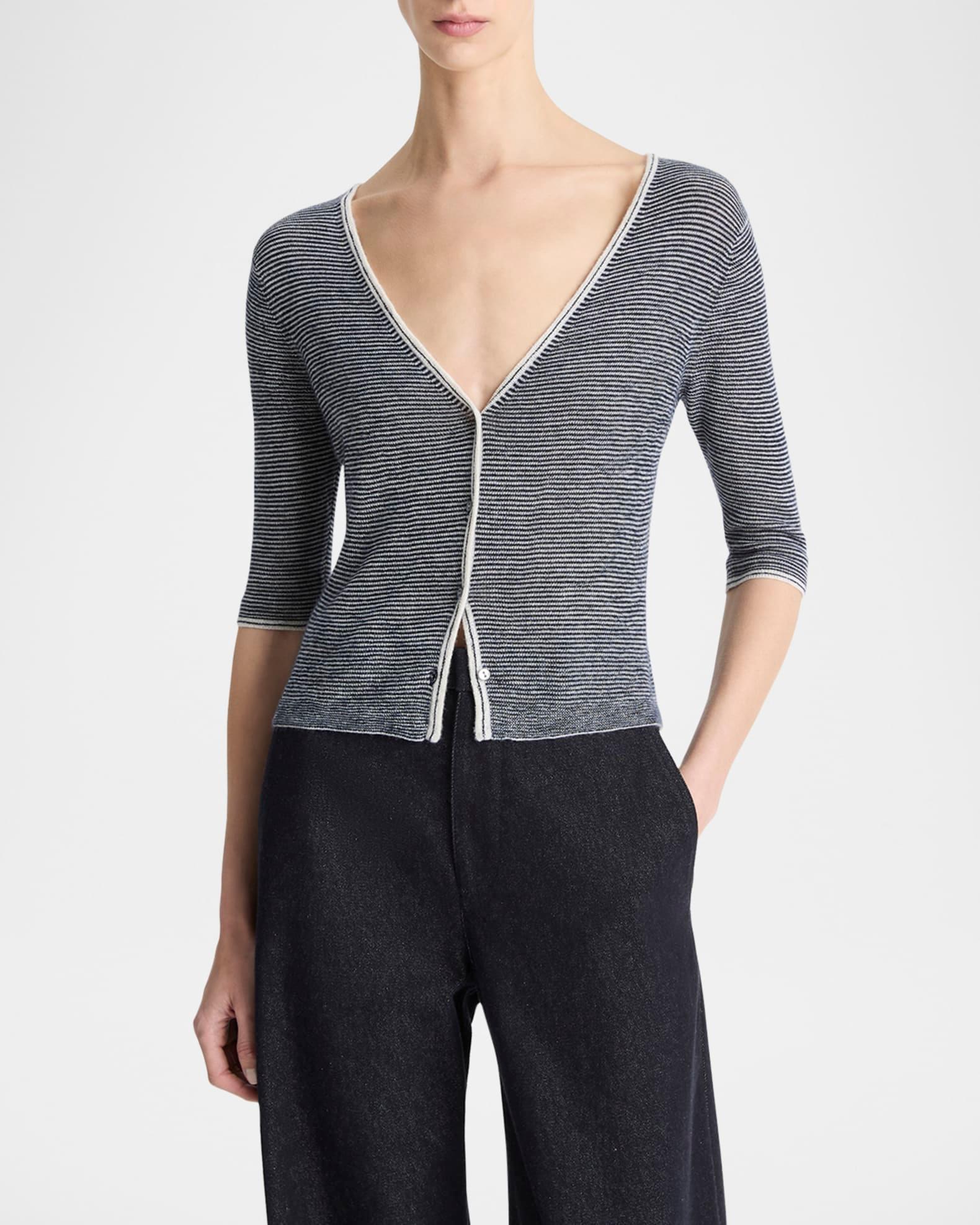 Micro-Stripe V-Neck Cardigan Product Image