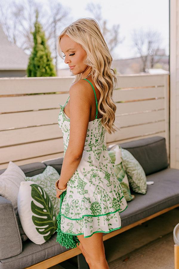 Vacay Villa Eyelet Mini Dress in Green Product Image