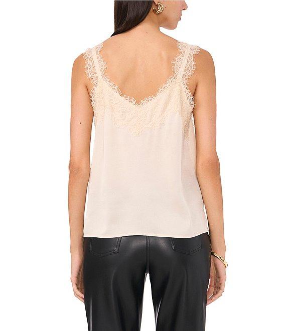 Vince Camuto Woven V-Neck Sleeveless Lace Trim Blouse Product Image