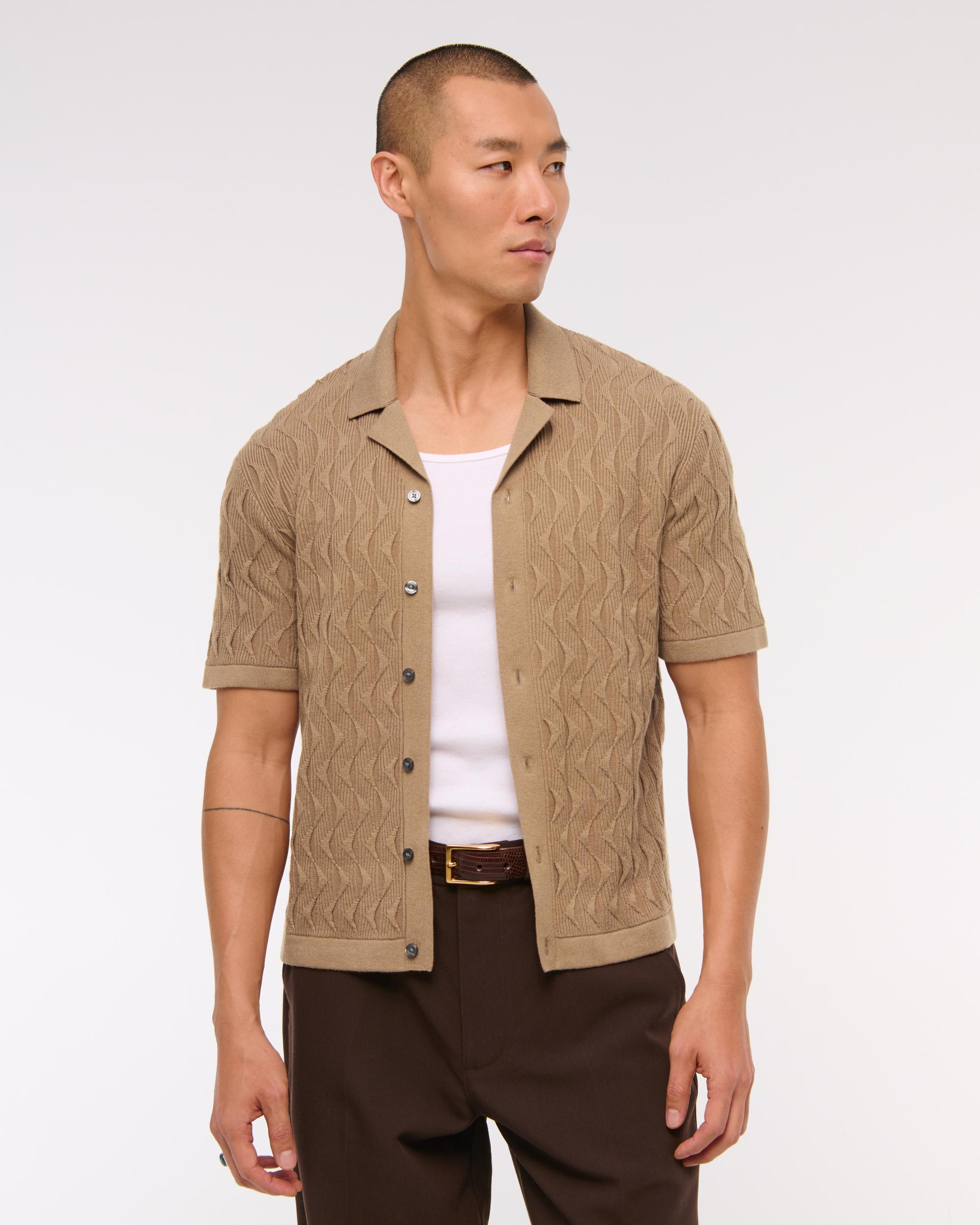 Geometric Stitch Button-Through Sweater Polo Product Image
