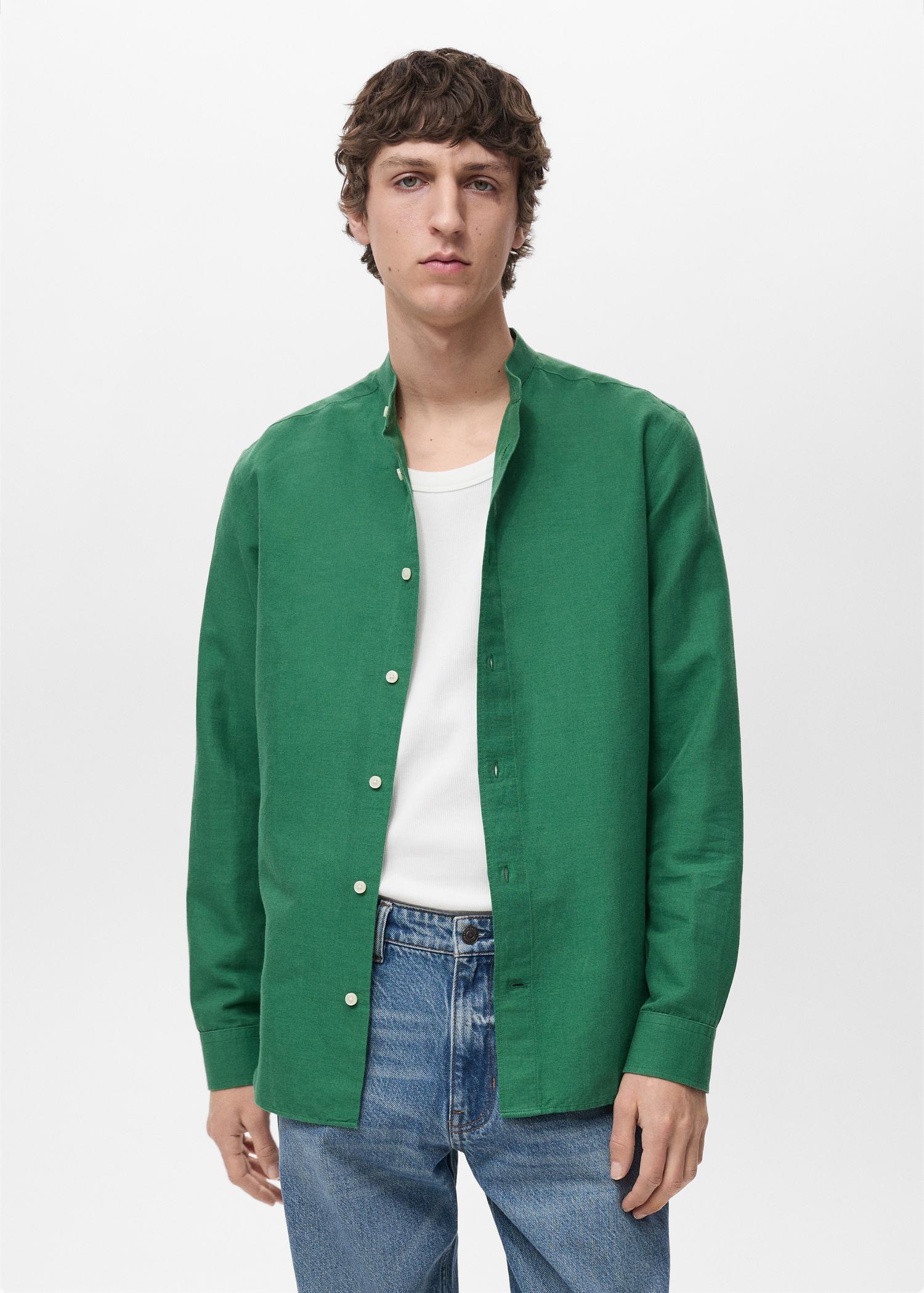 Mao collar linen shirt - Men | MANGO USA Product Image