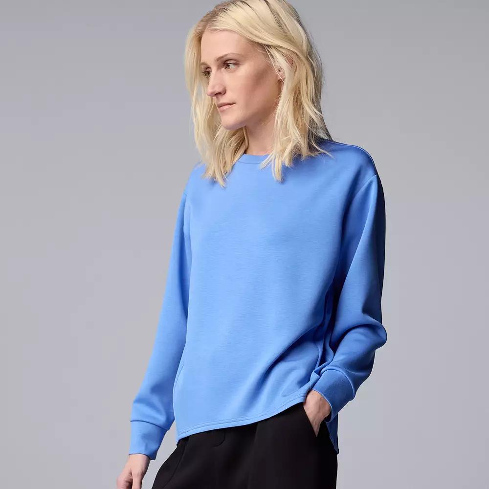 Women's Simply Vera Vera Wang Mixed Media Pleated Scuba Sweatshirt, Size: XL, Ultramarine Product Image