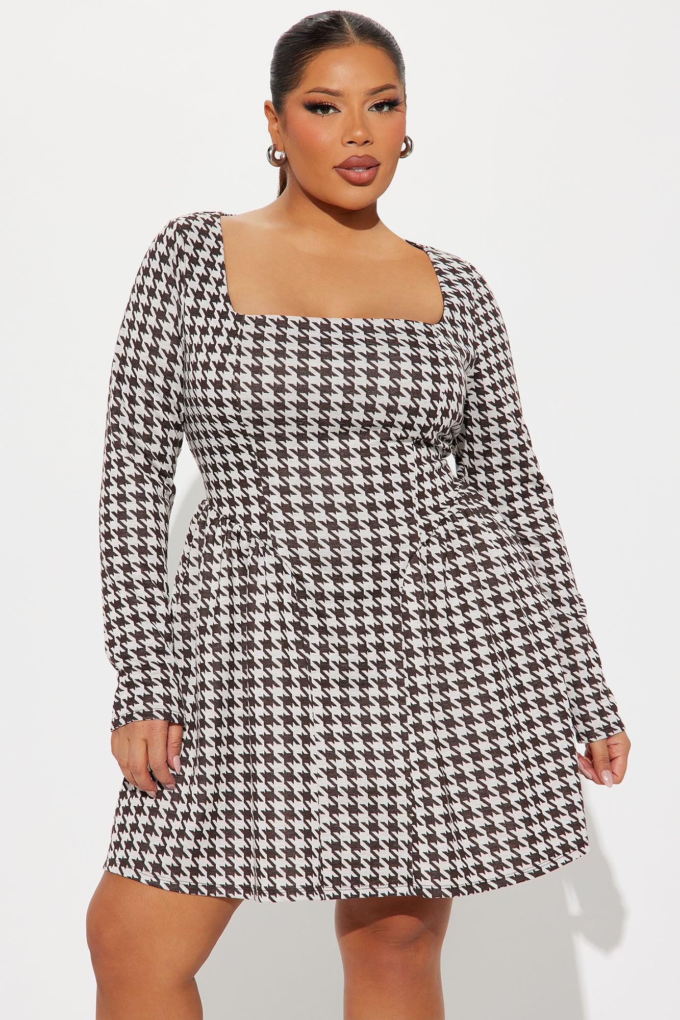 Chantel Houndstooth Mini Dress - Brown Product Image