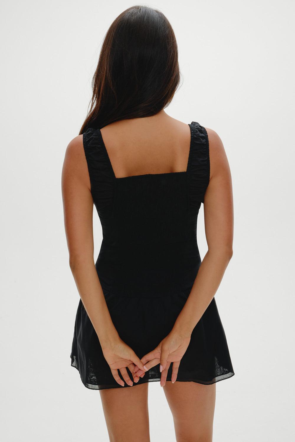Christa Ruffle Mini Dress - Black Product Image