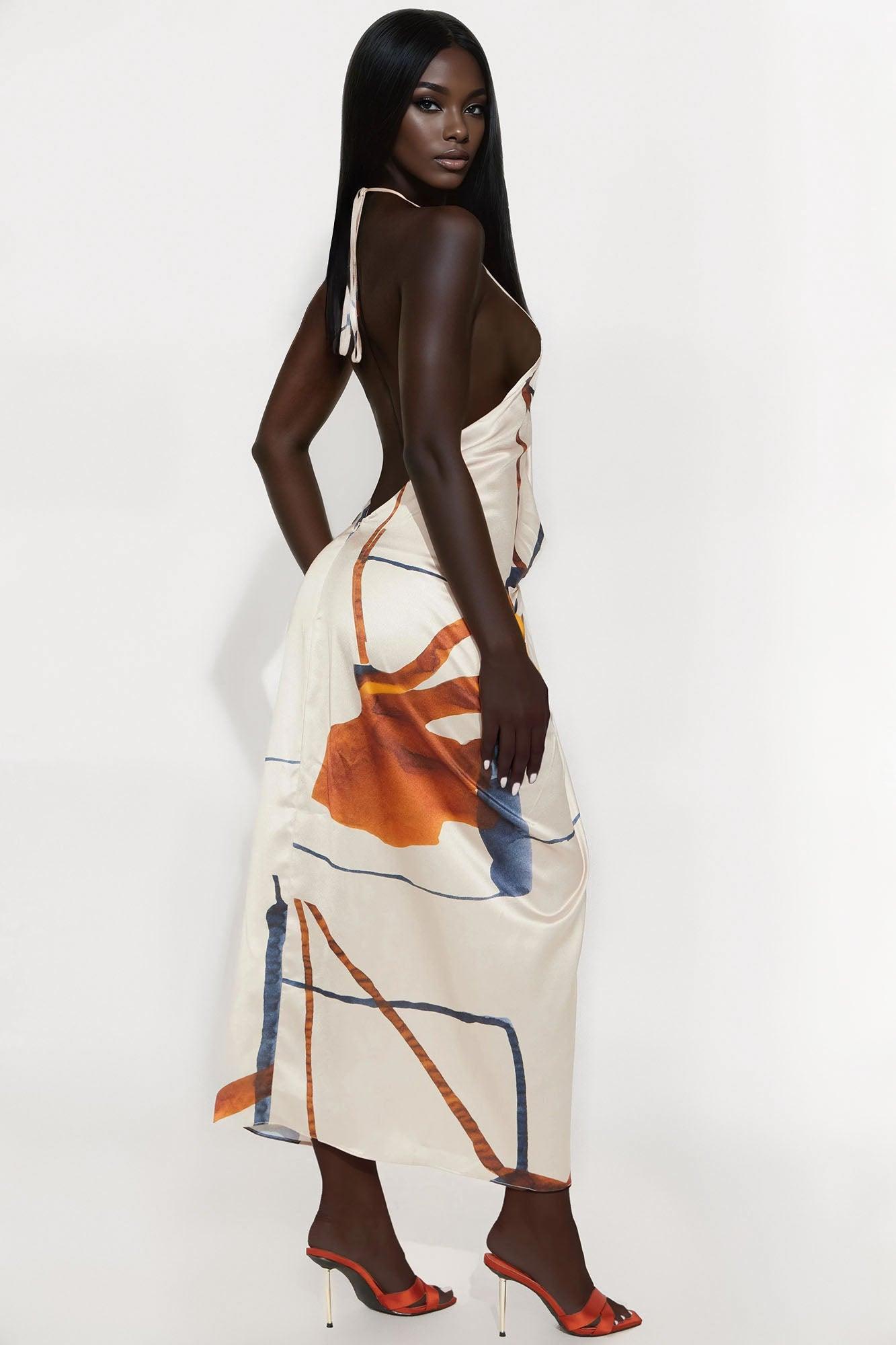 Farah Satin Knot Maxi Dress - Taupe/combo Product Image