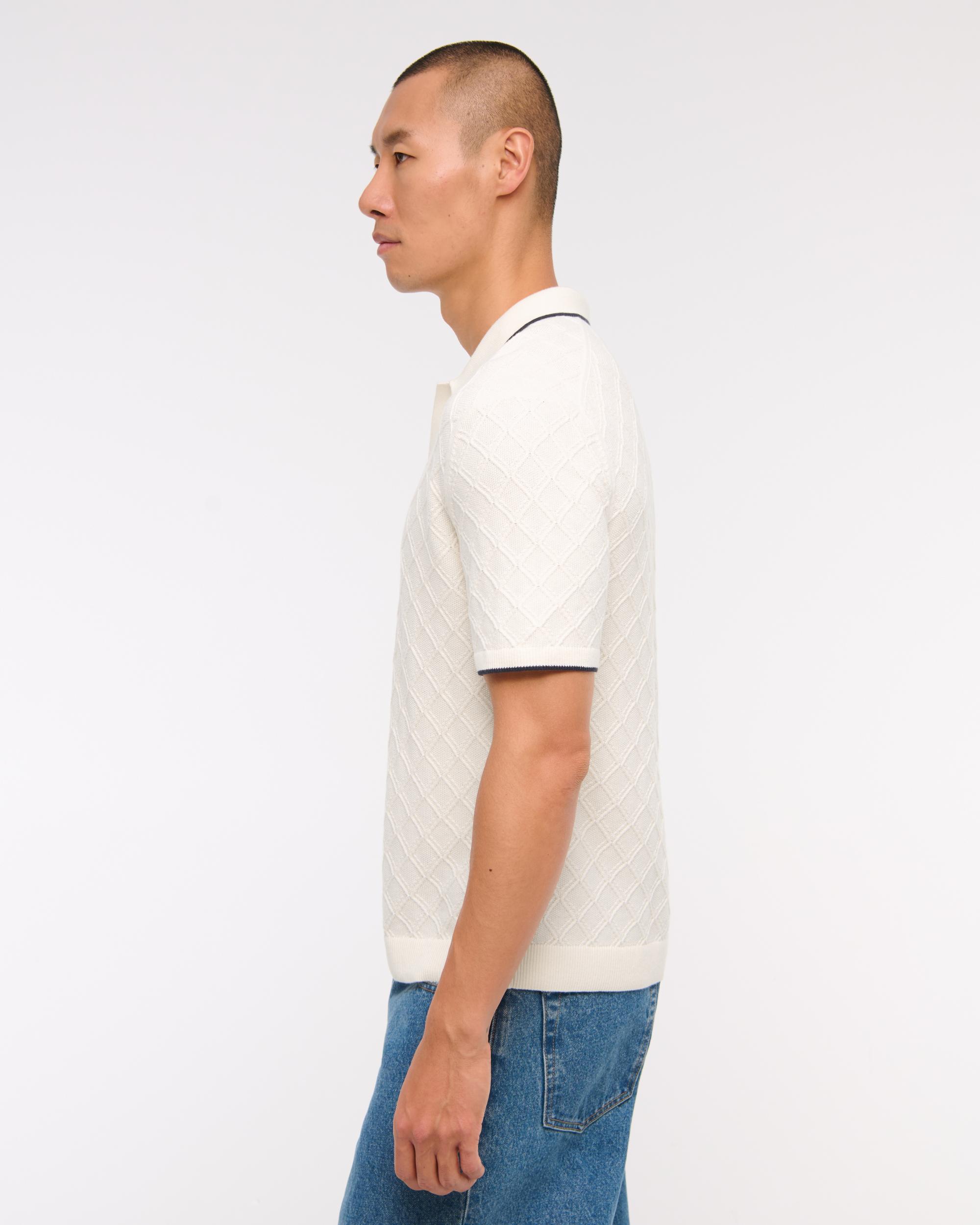 Preppy Tipped Johnny Collar Sweater Polo Product Image
