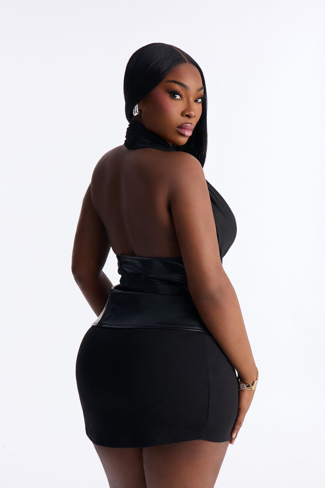 Leila Faux Leather Twist Halter Top - Black Female Product Image