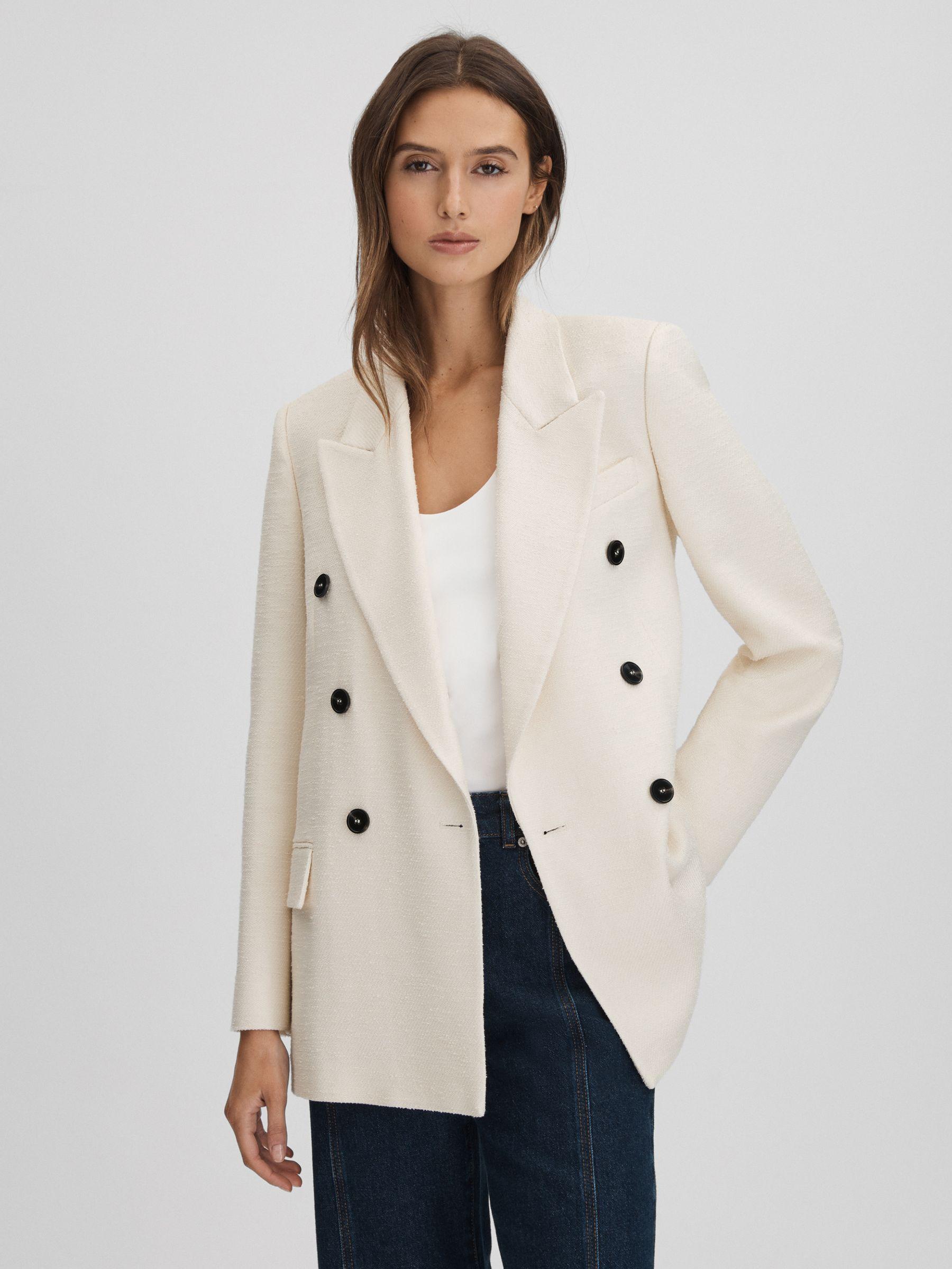 Textured Double Breasted Blazer in White Product Image