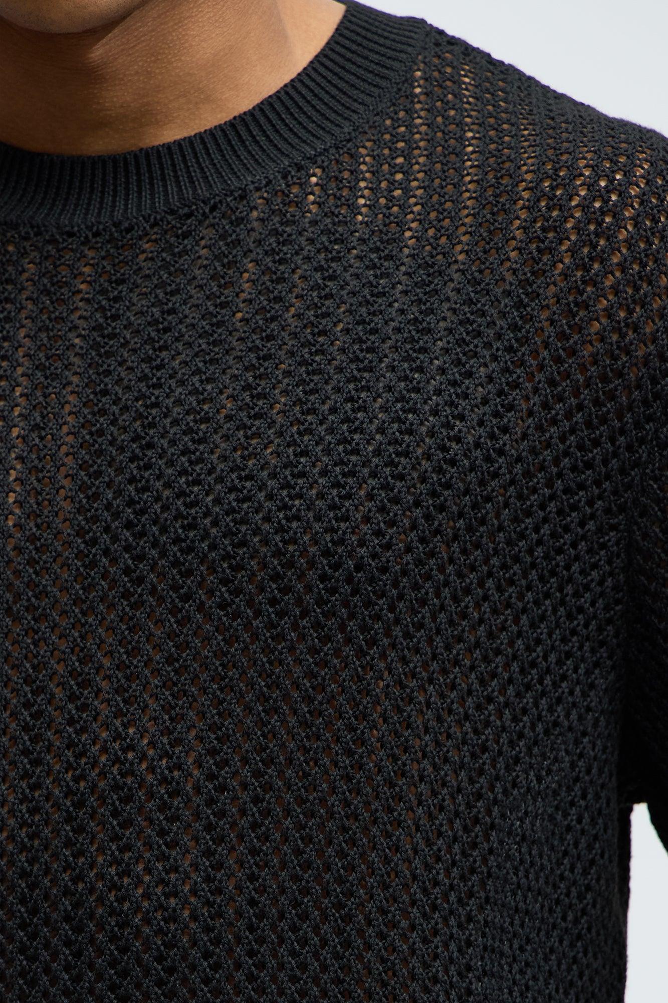 Jace Crochet Short Sleeve Tee - Black Product Image