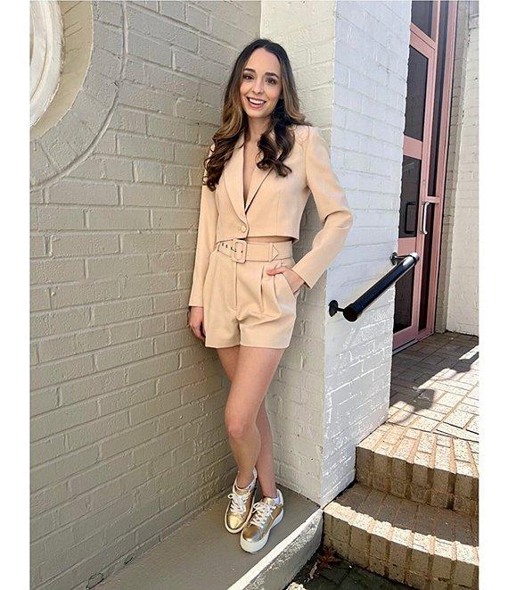 Gianni Bini Bella High Rise Crepe Suiting Belted Coordinating Shorts Product Image