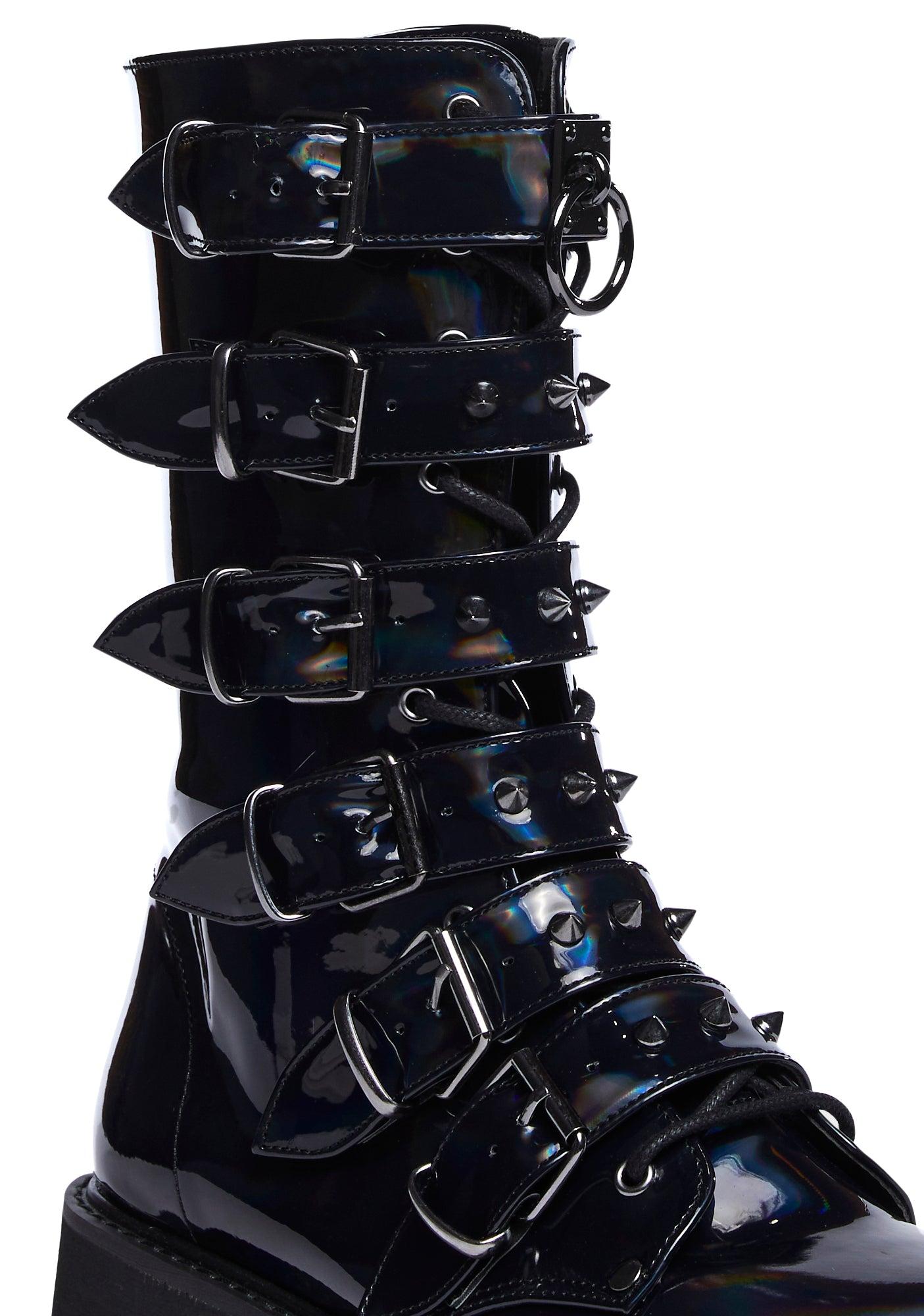 Black Hologram Platform Buckle Boots Product Image